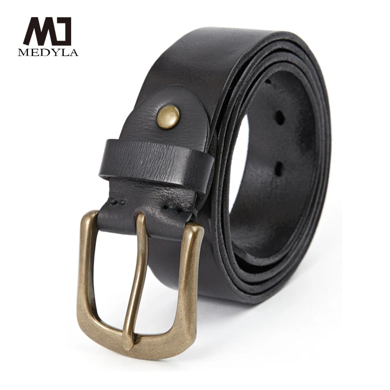 

MEDYLA Men's Belt Without Interlayer Cowhide Belt Natural Skin Retro Copper Buckle Casual Personality Belt Young Fashion Belt