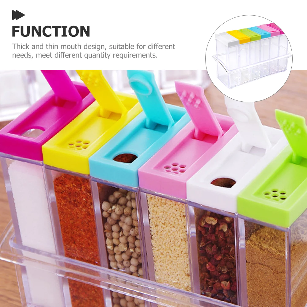 

1 set 6 Pieces Spice Bottles Thick Thin Mouth Transparent Leakproof Kitchen Storage Plastic Containers Multifunction Salt Pepper