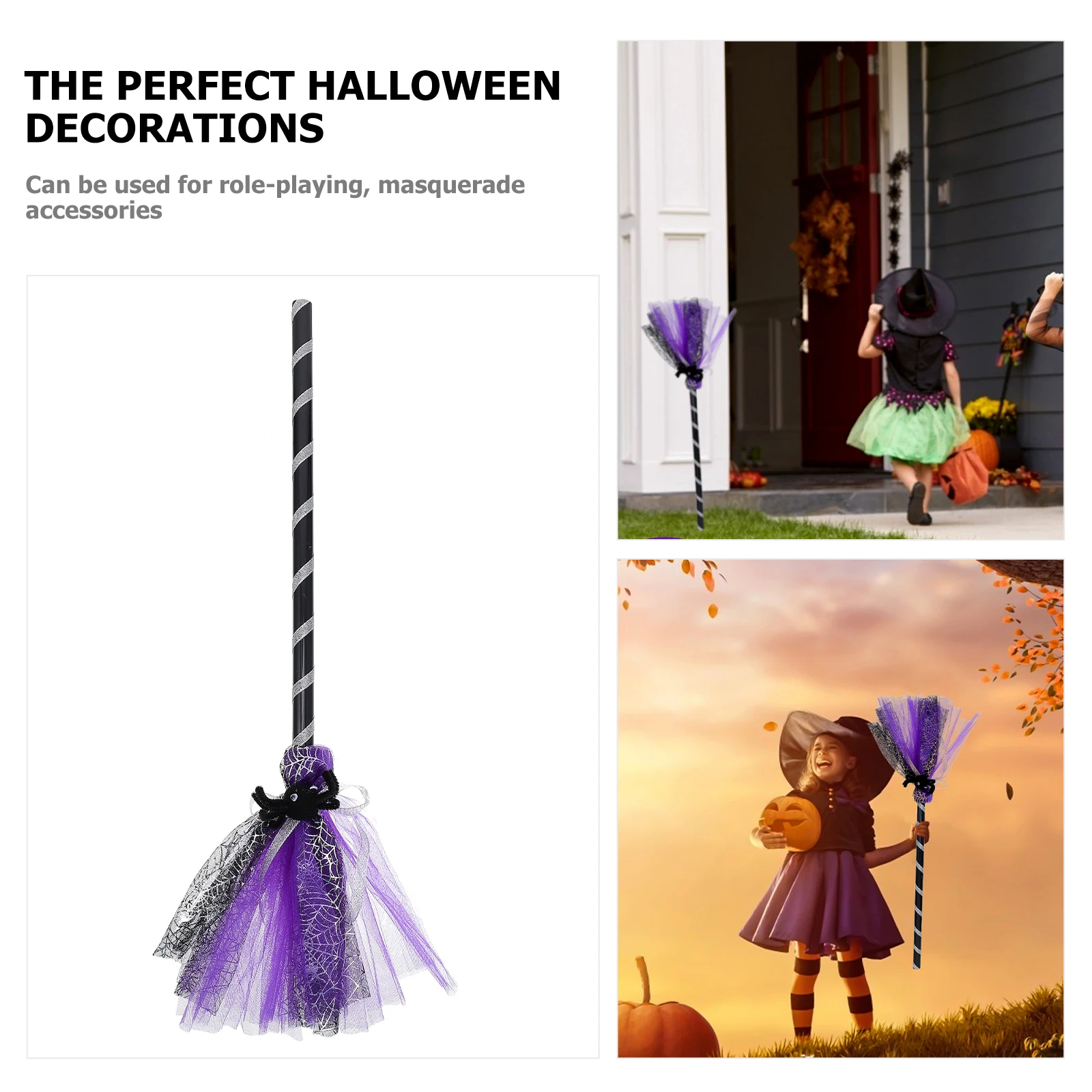 

Witch Broom Halloween Prop Adult Size Plastic Rainbow Stick Decor Corn Broomstick Girl Stage BackgroundHaunted House Party Gift