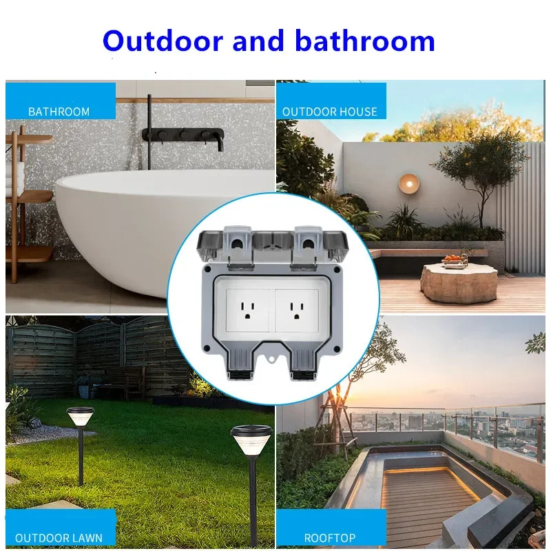 US standard 110v IP66 Waterproof Dual Socket with Switch Us Plug Outdoor Waterproof Charging Industrial Single Socket