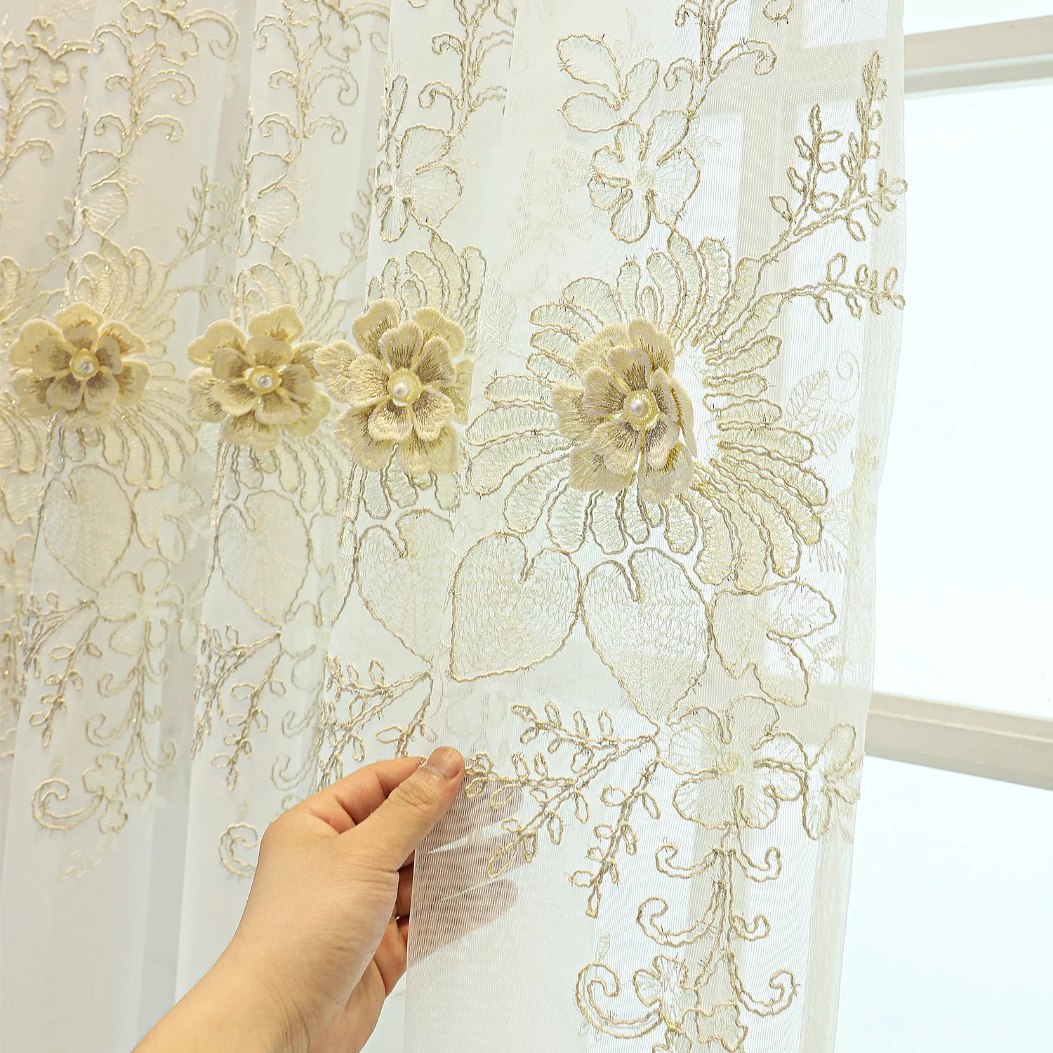 Luxury Embossed Embroidery Curtain Polyester Voile Sheer Curtain for Living Room Bedroom European Simple Modern Window Drapes