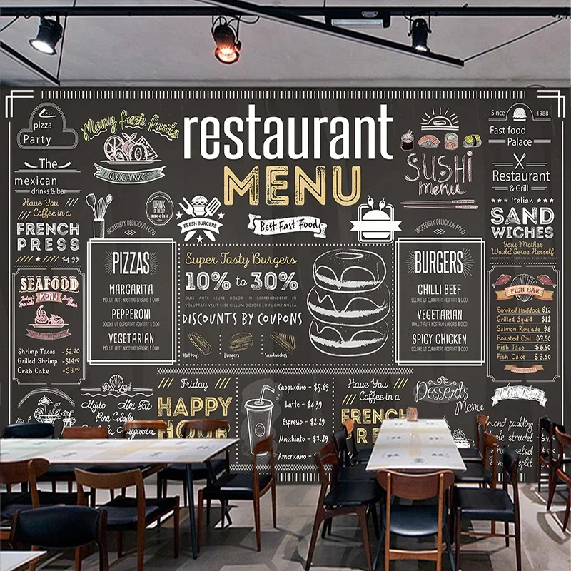 Custom 3D Wallpaper European Style Fashion Graffiti Blackboard English Letter Restaurant Cafe Bar Background Wall Decor Frescoes