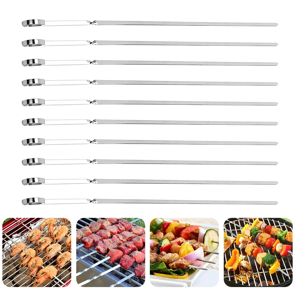 

10 Pcs Pastor Skewer for Grill Barbecue Sign Grilling Silver Stainless Steel Skewers