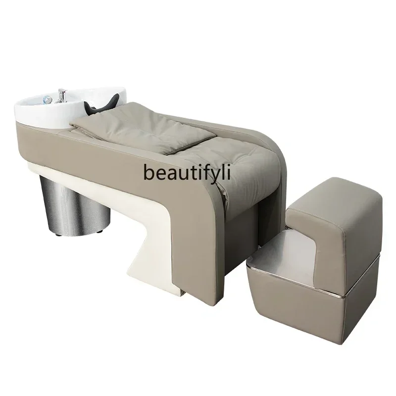 High-End Barber Shop Ceramic Basin Shampoo Chair Lying Half for Hair Salon Salon Massage Flushing Bed