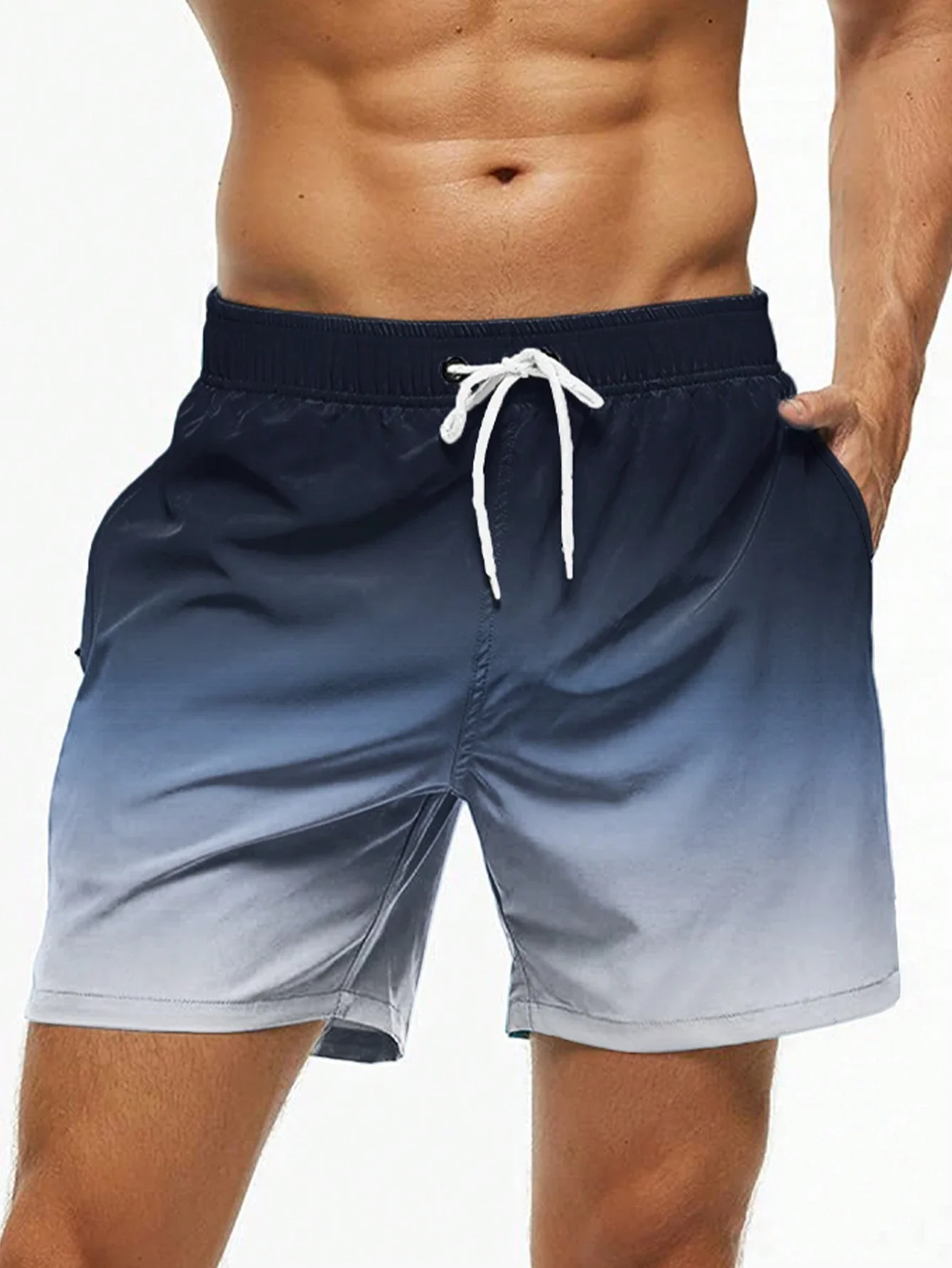 Men\'s Beach Shorts Gradient Color Block Drawstring Summer Men\'s swim Trunks Elastic Waist 3D Print Breathable Short Streetwear