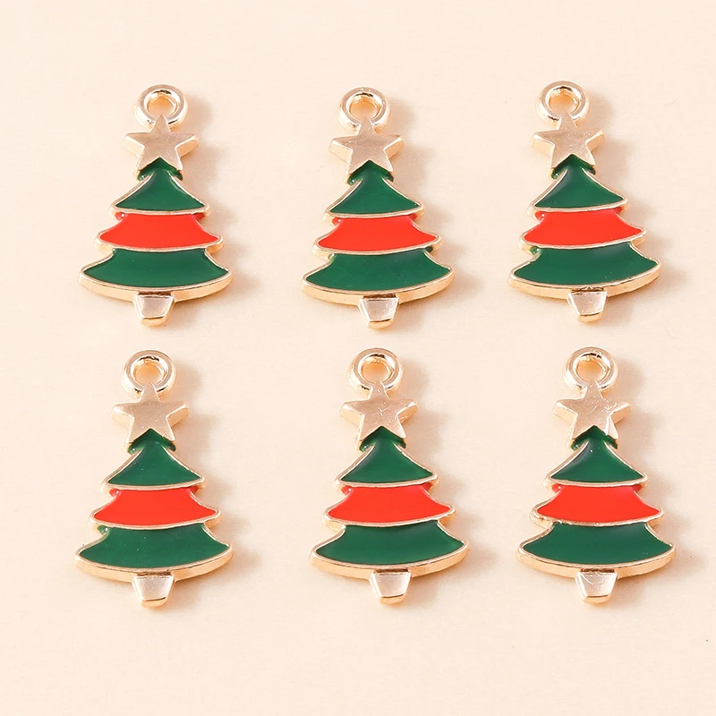 20 Stück gemischte niedliche Emaille-Weihnachtsbaum-Anhänger für die Schmuckherstellung, Tropfenohrringe, Halsketten, Armbänder, DIY-Bastelzubehör – Detail 15