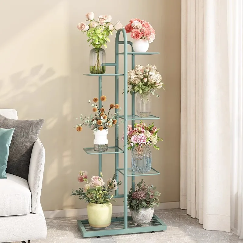 Flower rack indoor balcony green dill multi-layer floor with wheels forged iron flower rack living room flower pot rack simple