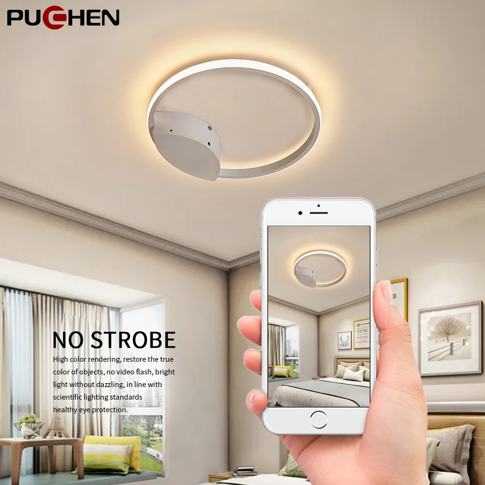 Puchen 18W Acrylic Ceiling Lamp LED Ceiling Lights Stepless Dimming Black/Brown/Gold/White Study Living Room Chandelier