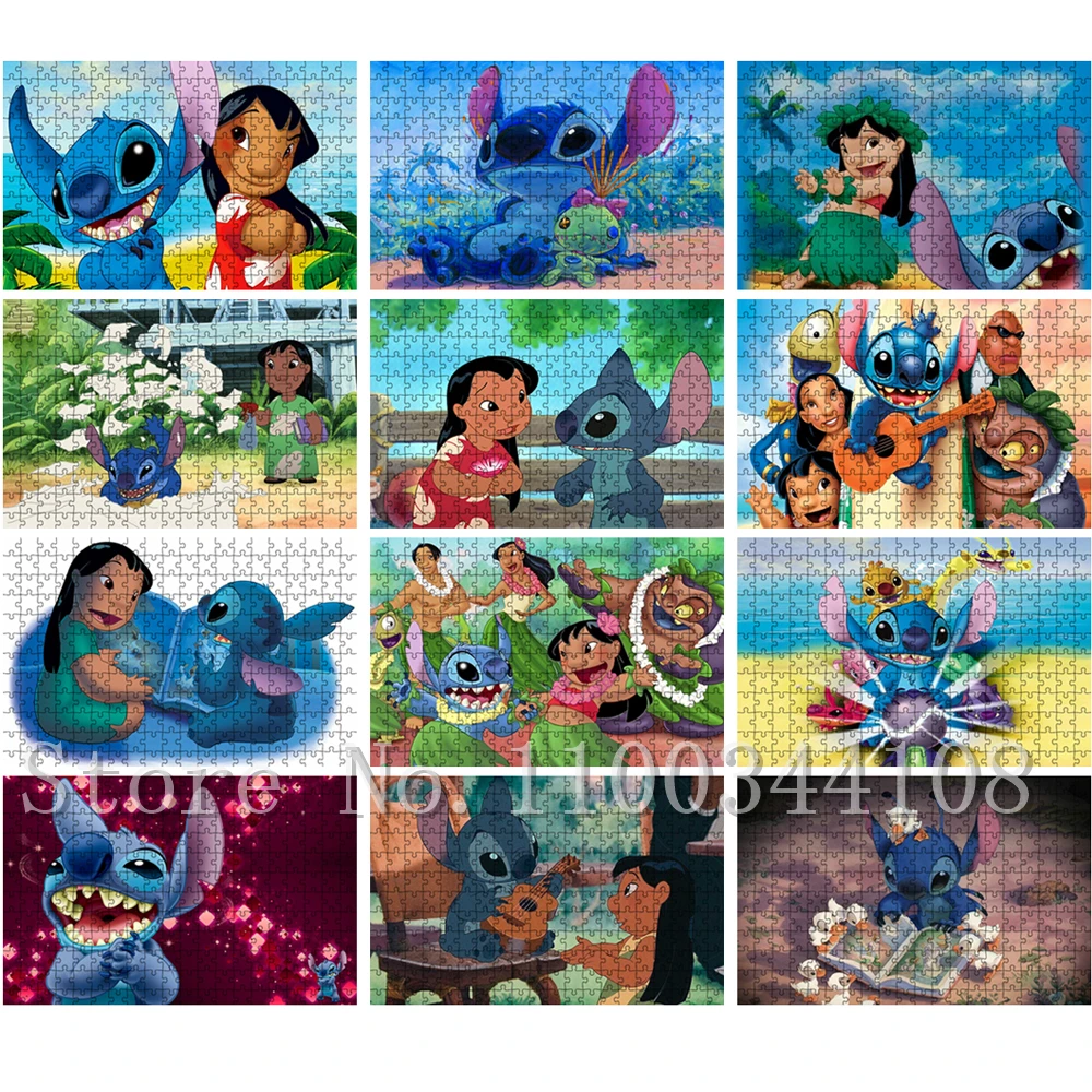 

Пазлы с героями мультфильмов Disney Lilo & Stitch, 35/300/500/1000 шт., пазлы в стиле аниме для детей, игрушки для раннего образования, подарки ручной работы