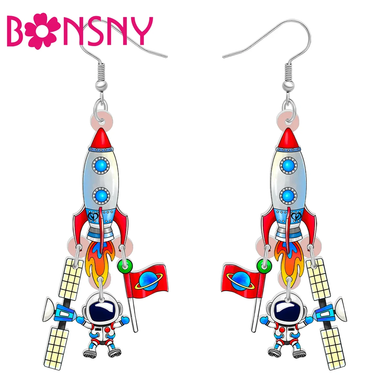 BONSNY Acrylic Cartoon Rocket Sets Earrings Charms Back to School Jewelry Gifts Accessoreis For Women Kids