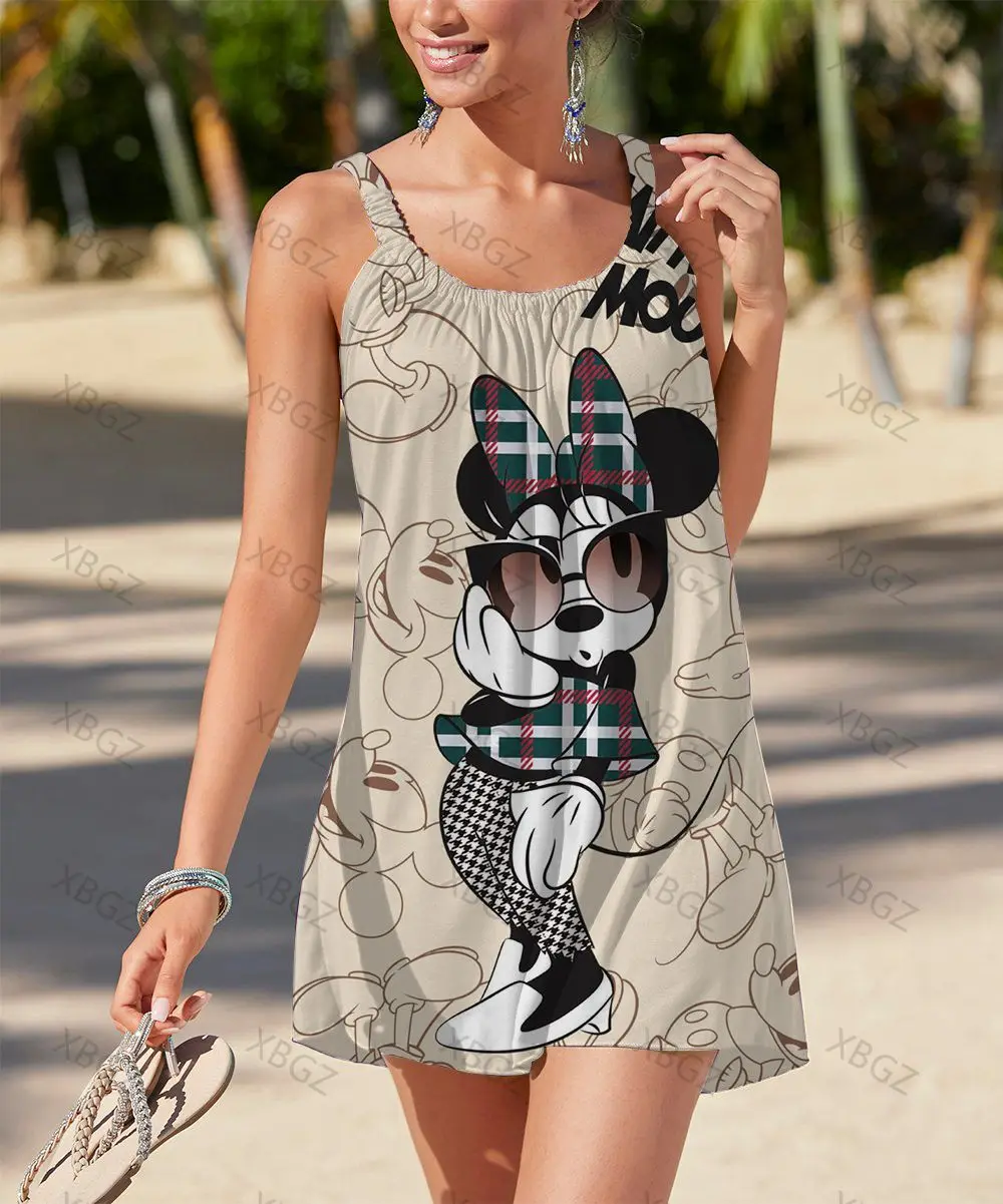 

Beach Dress Woman Sling Cartoon Dresses for Women 2022 Boho Minnie Mouse Sleeveless Disney Loose Sexy Top Women's Summer Dress