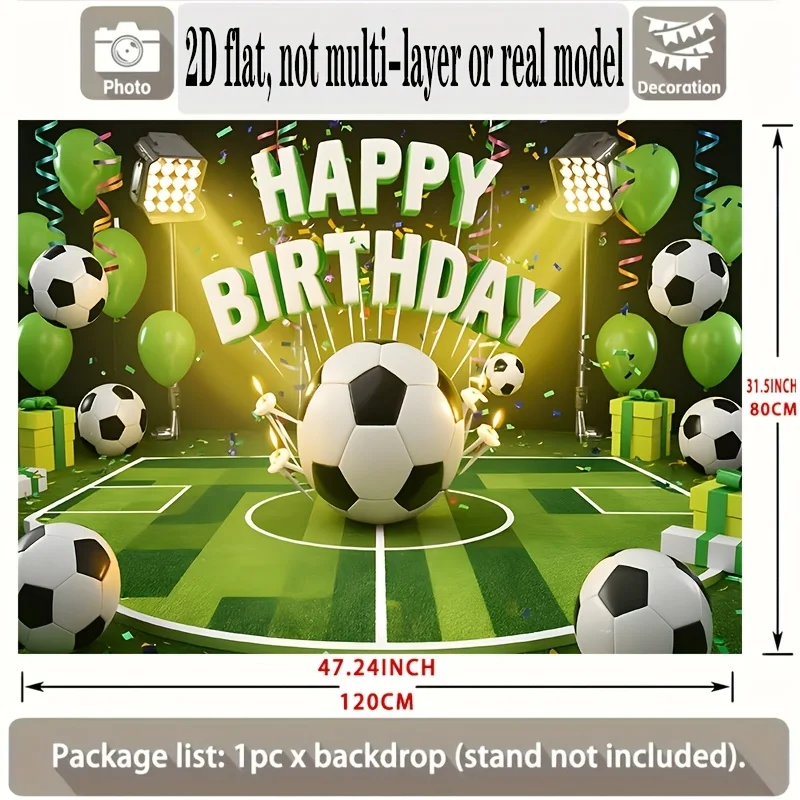 2D Fußball- & Ballon-Geburtstagsbanner, 1 Stück Polyester-Hintergrund Foto-Requisiten für Heim-Wanddekoration & Party-Dekorationen