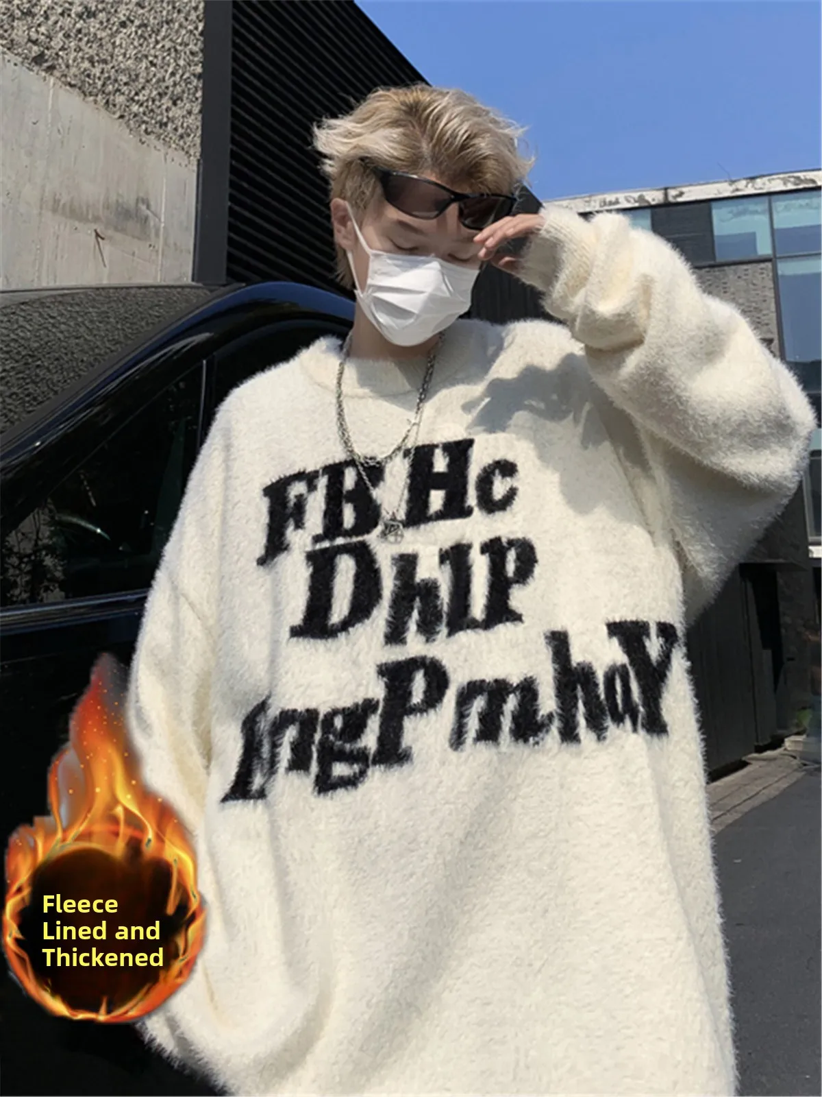 

Мужской осенне-зимний свитер с американским буквенным принтом, утепленный, свободного кроя, в стиле High Street, парный, с длинным рукавом