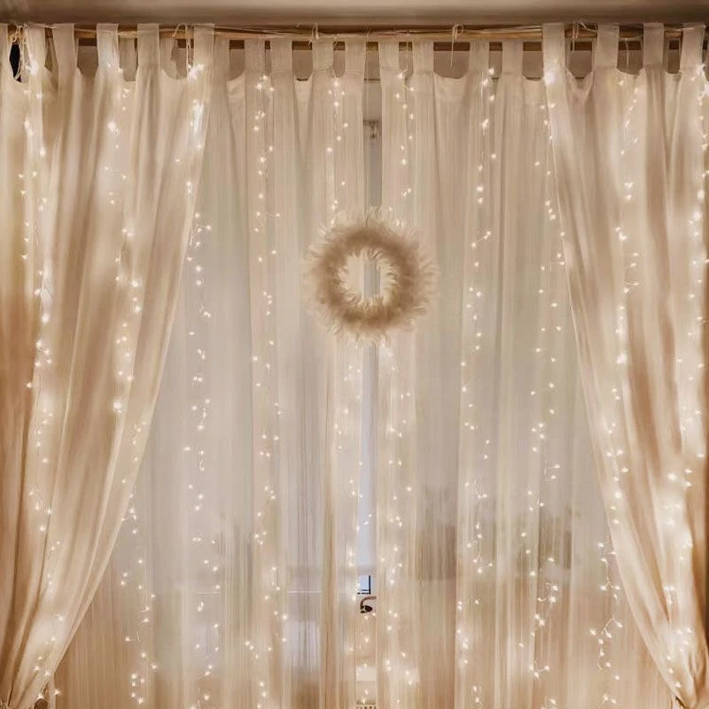 1pack 8 Mode USB Curtain String Lights Fairy Light LED Bedroom Light Wedding Christmas Decorations for Home 2025 New Year Decor