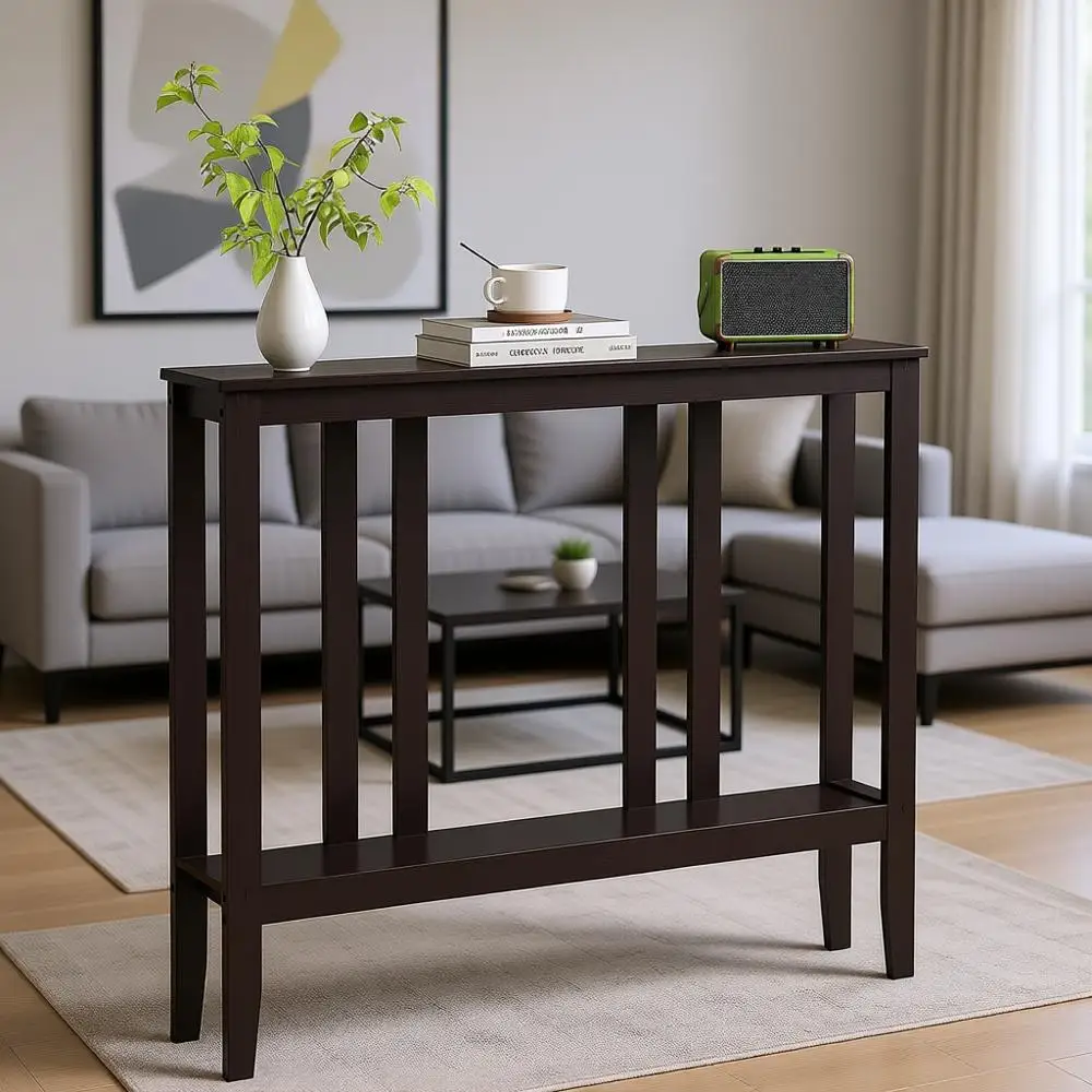 

36.2 Two-Tier Hallway Table, 7 Slim Sofa Side Table, Suitable for Entryway, Living Room, Brown
