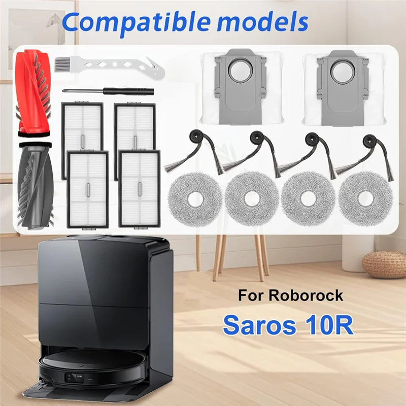 

WORTHOWN-18 Pcs Replacement Part 10R Robot Vacuum Main Brush,Side Brushes,HEPA Filters,Mop Pads, Dust Bags