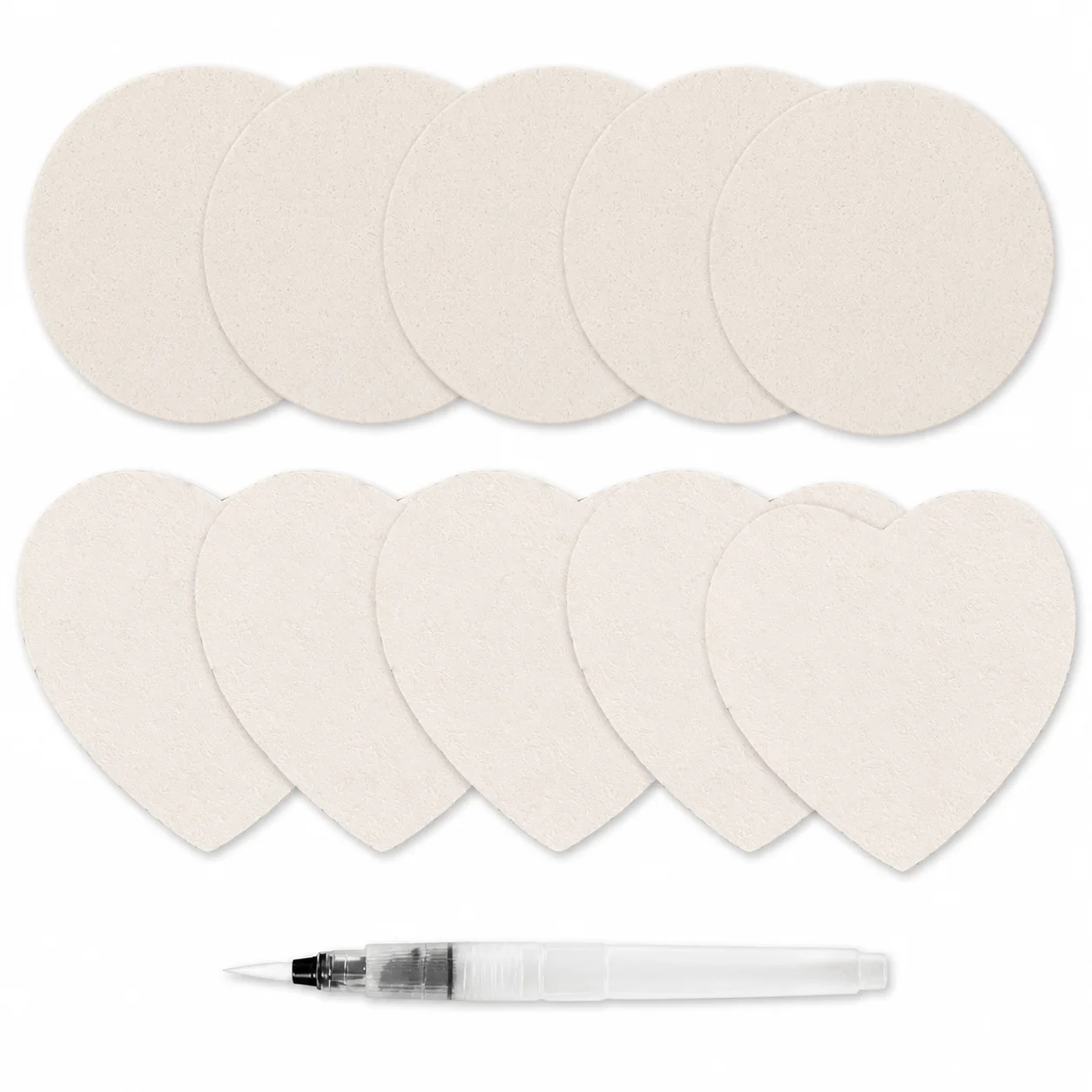 Textured Watercolor Painting Board Set 6cm Round Heart Compressed Wood Pulp Paper with Water Brush Pen for DIY Art Drawing Suppl