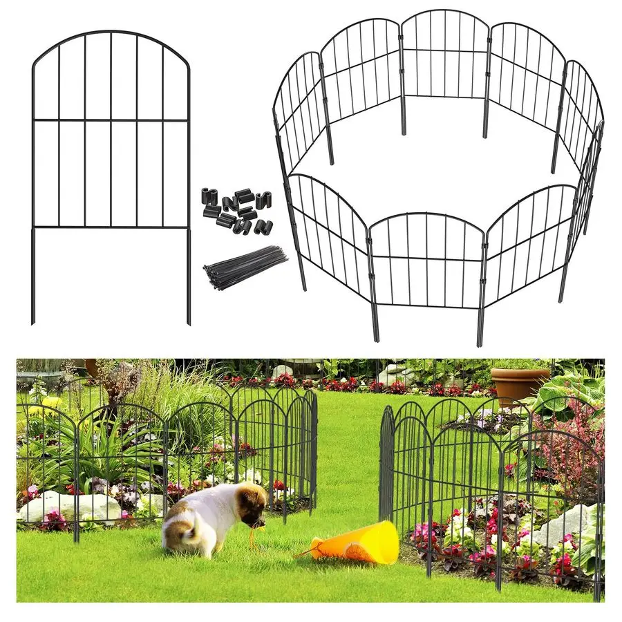 

Garden Fence, Total 20ftL x 24inH Garden Fencing Animal Barrier, 19 Pcs Rustproof Metal Fence Panels, Black No Dig Fence, Decora