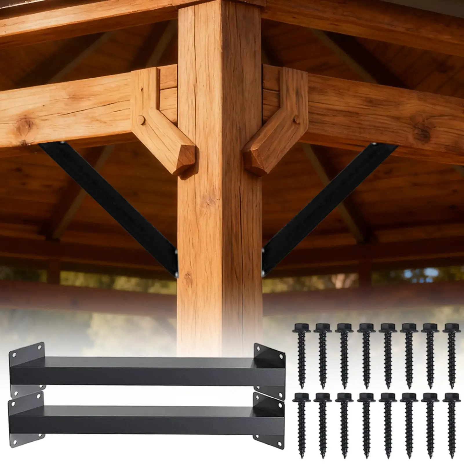 

2PCS 45 Degree Angle Brackets Wood Pergola Bracket Bookshelf Mounting Stand For Wall Corner Cabinet Headboard Counter Garage