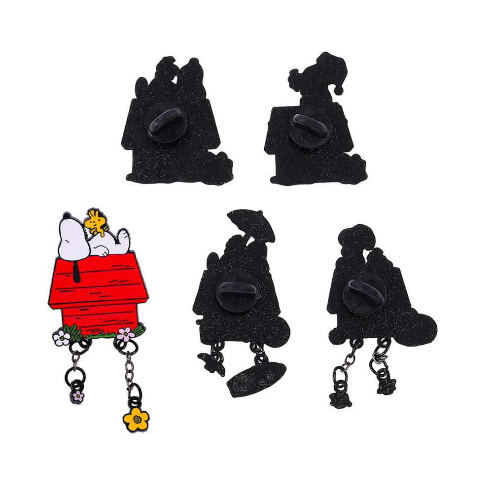 Cartoon White Dog Red House Enamel Brooch Season Theme Lapel Pin with Dangle Charms for Bag Clothes Decoration Christmas Gift view 6