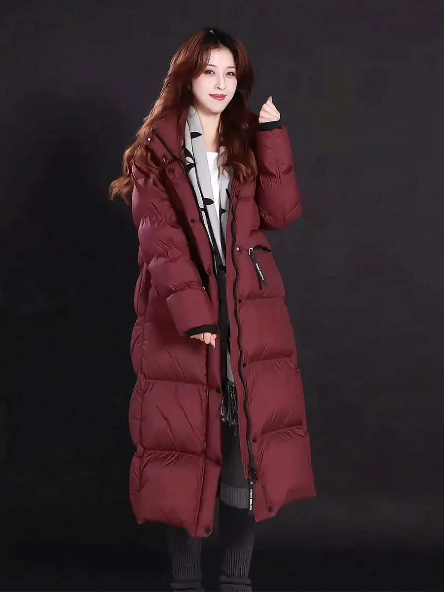 

Женская зимняя куртка-пуховик средней длины Angola Red с воротником-стойкой, повседневная, свободного кроя, утепленная белым пухом