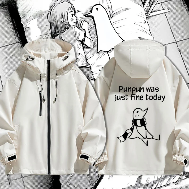 

Мужская демисезонная куртка Oyasumi PunPun Good Night: ветрозащитная, в современном стиле, с капюшоном, на молнии, с регулируемым низом на шнурке