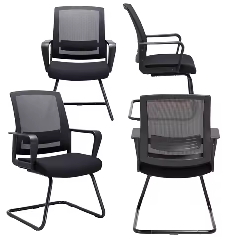 Black Mesh Guest Chair for Conference Room with Lumbar Support mid Back Air Grid Series Waiting Space Office Furniture Customize