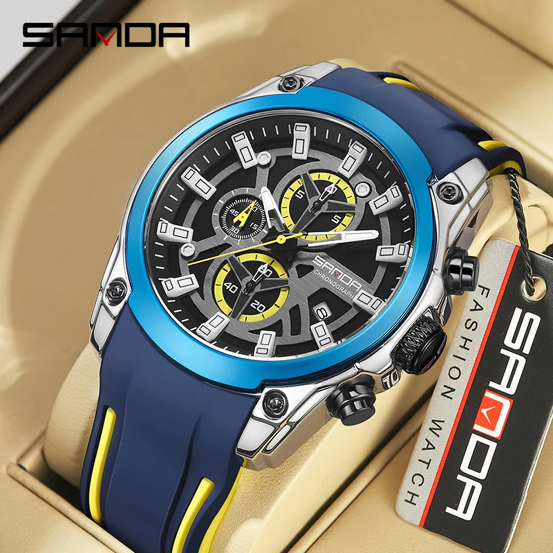 SANDA Top Brand Luxury Men\'s Watches Sport Military Wristwatches Chronograph Luminous Date Quartz Moda Watch Silicone Male Clock