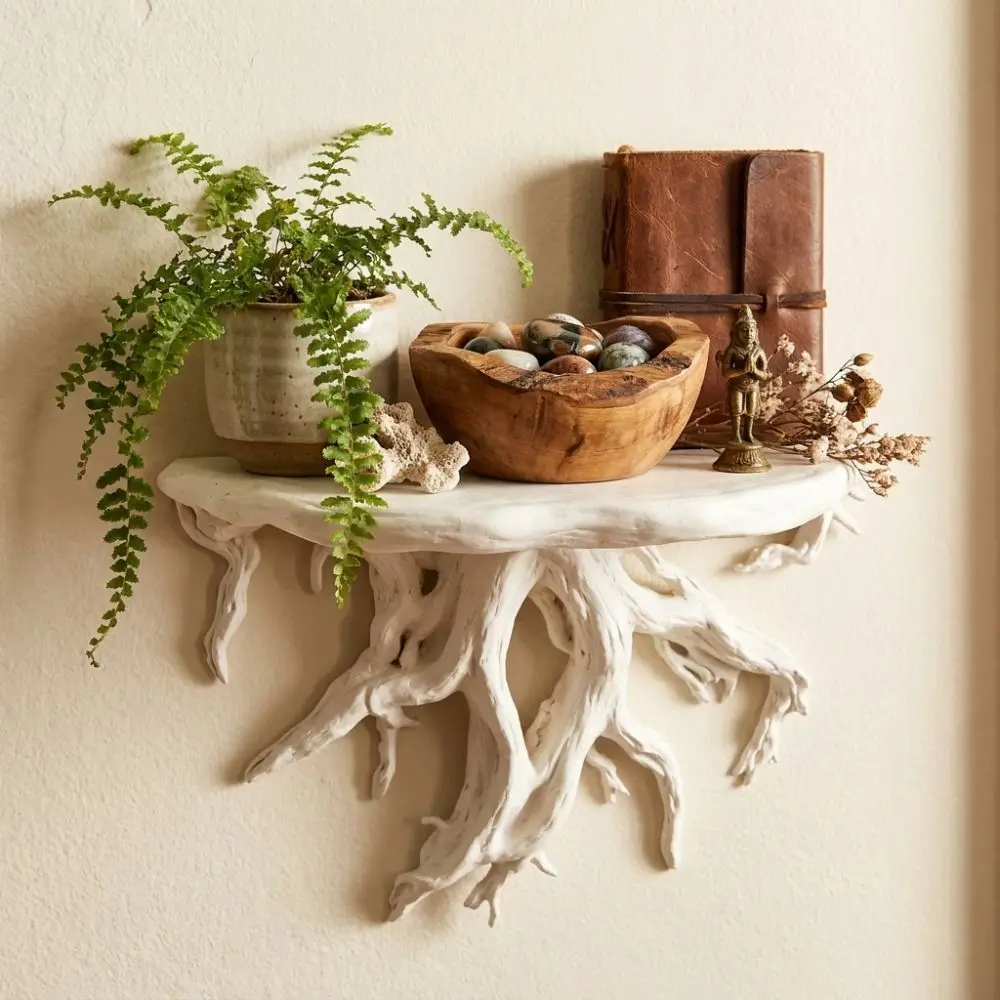 3D Printed Tree Root Shaped Wall Rack Simulated Integrated Driftwood Wall Floating Shelf Stable Plastic Wall Mount Display Rack