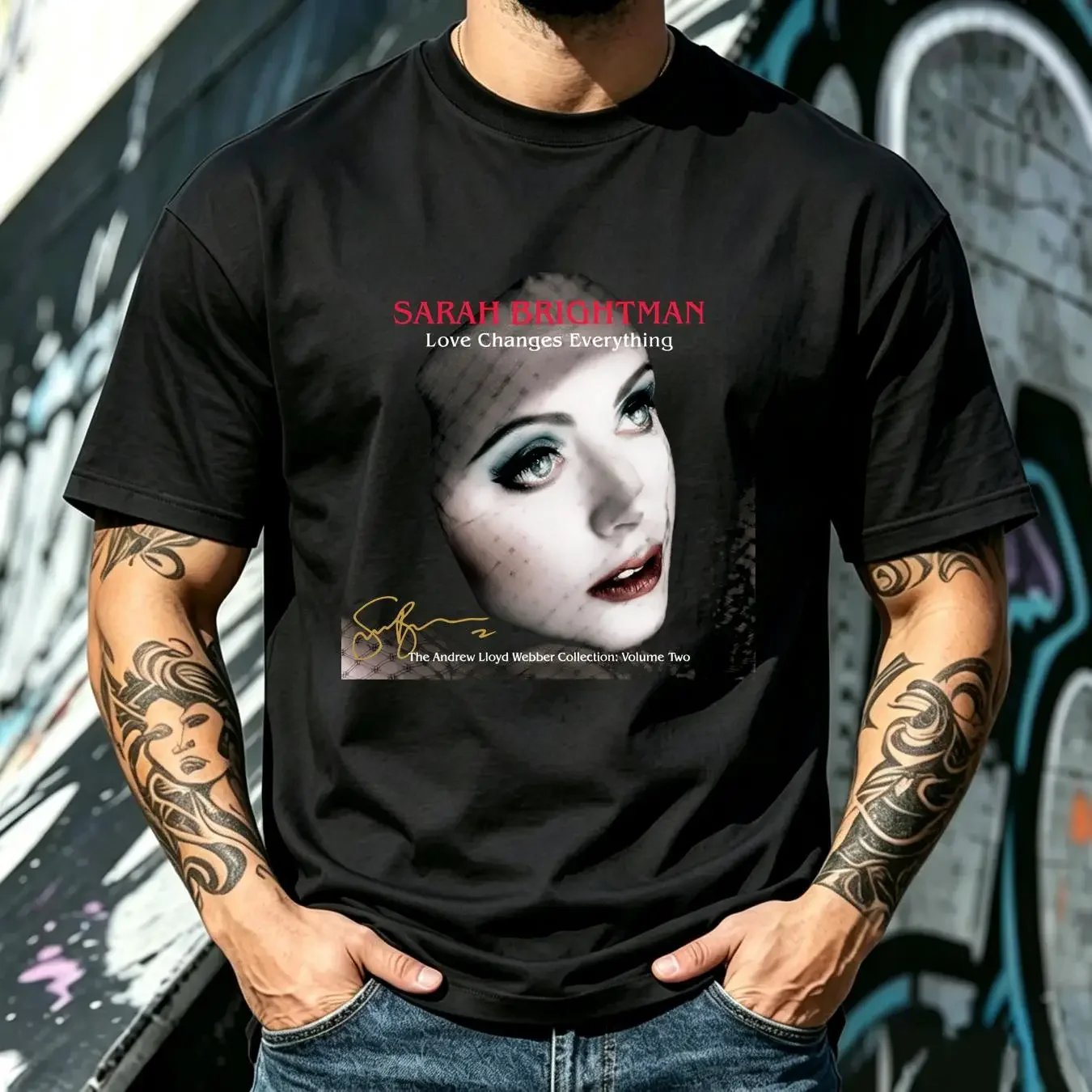washed T Shirt Love Changes Everything Sarah Brightman  Black All Size FA7 long sleeves vintage Washed homme Comfortable