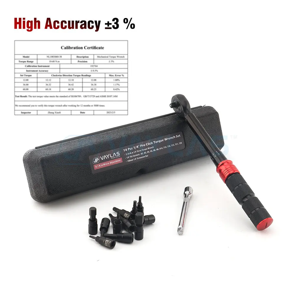 Imagem -03 - Bike Torque Wrench Conjunto 0.1 N.m Micro-ajuste Polegada Drive Clique Torque Wrench Dual-direction Bicicleta Tool Kit 224n.m