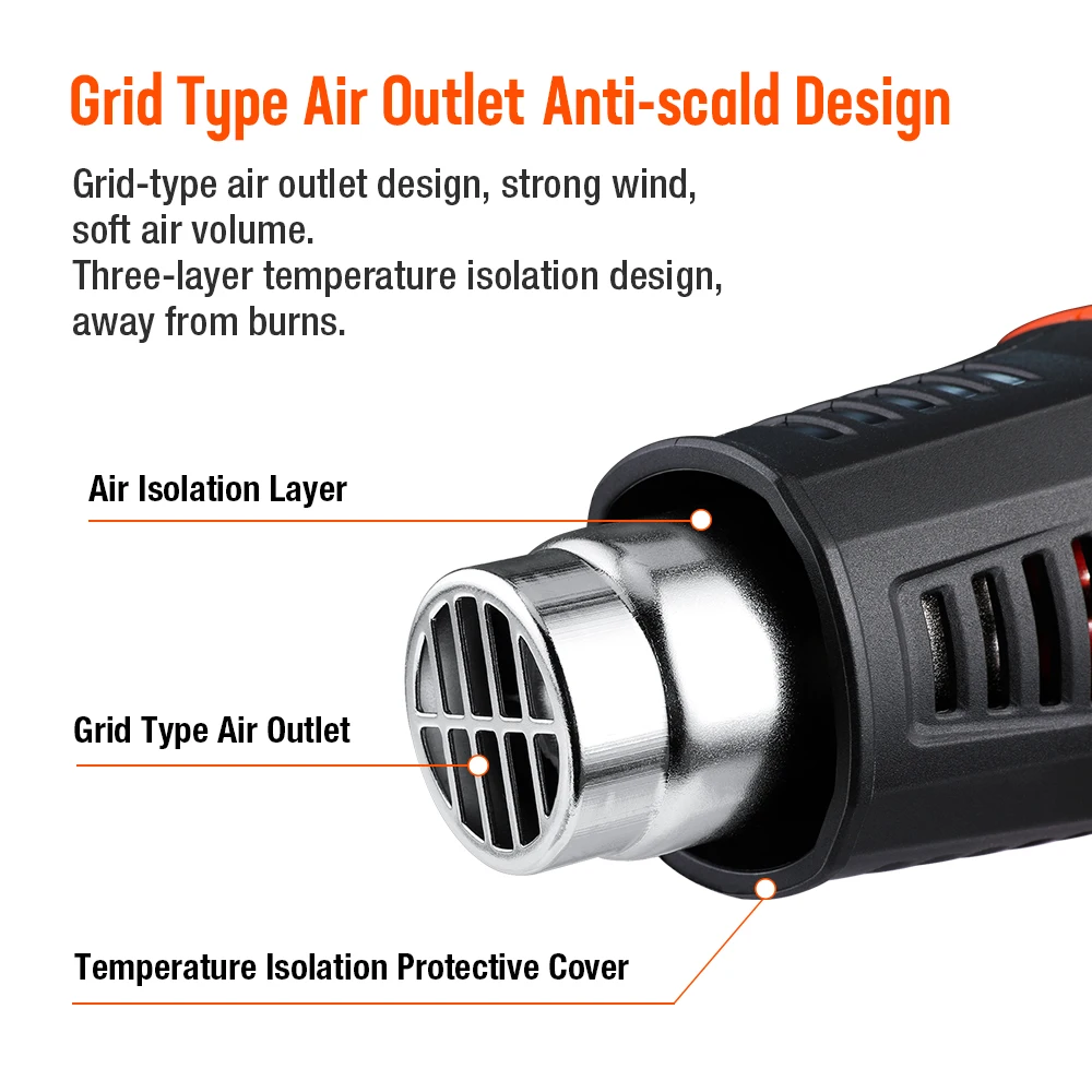 VALUEMAX-Adjustable Hot Air Gun with Four Nozzles, Mini Heat Gun, Thermal Blower, Shrink Wrapping, Construction, 2000W