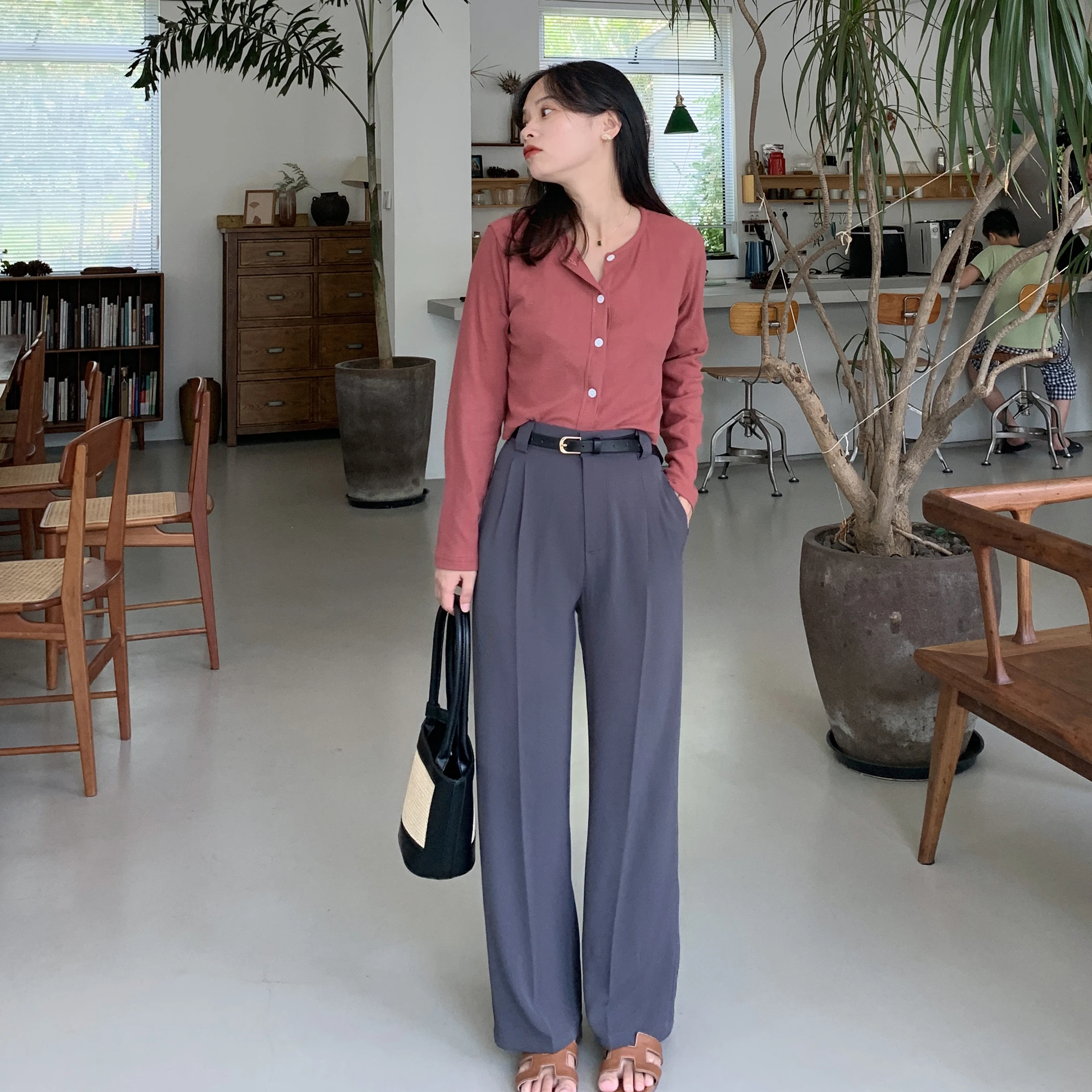 Pantalones de Cintura Alta PERRY para Mujer, Holgados, Cómodos, para el Trabajo, Talla Pequeña 50 XXS, Nuevo Estilo Otoñal