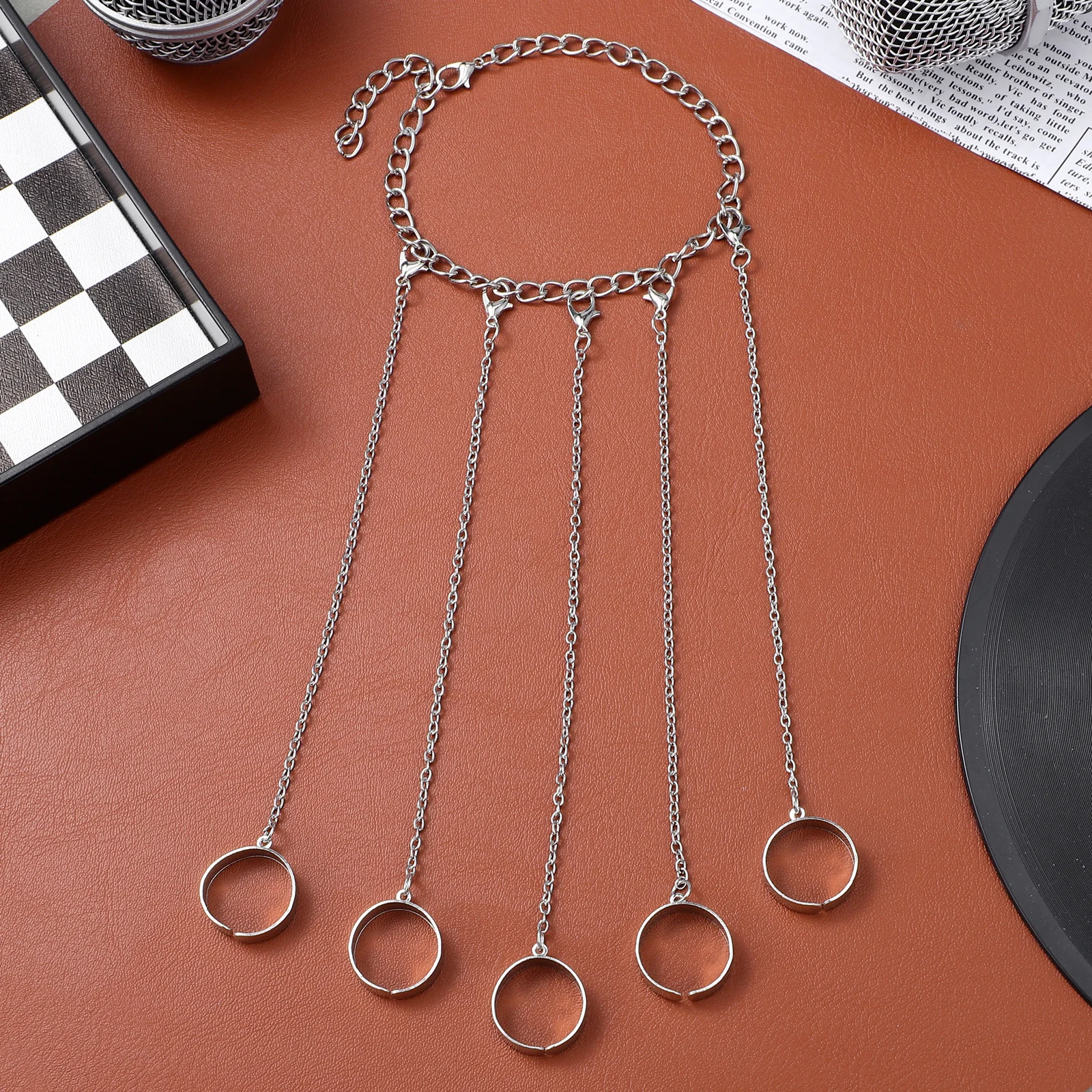 Punk Chain Ring Verstelbare Open Manchet Ontwerp Draagbare Hip Hop Vintage Link Vinger Sieraden voor Vrouwen Mannen Modeketen Vinger Ring