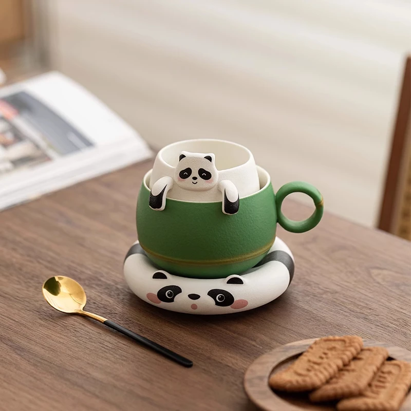 

Panda Tea Cup with Spoon Ceramic Tea Water Separation with Cover Mug Creative Coffee Mug Cartoon Cute Water Cup with Hand Gift