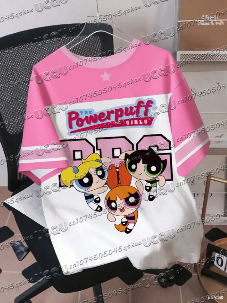 المرأة The Powerpuff الفتيات الرجال قصيرة الأكمام ثلاثية الأبعاد تي شيرت مطبوع الجولة الرقبة الصيف حجم كبير عادية تي شيرت رجالي بلايز #5