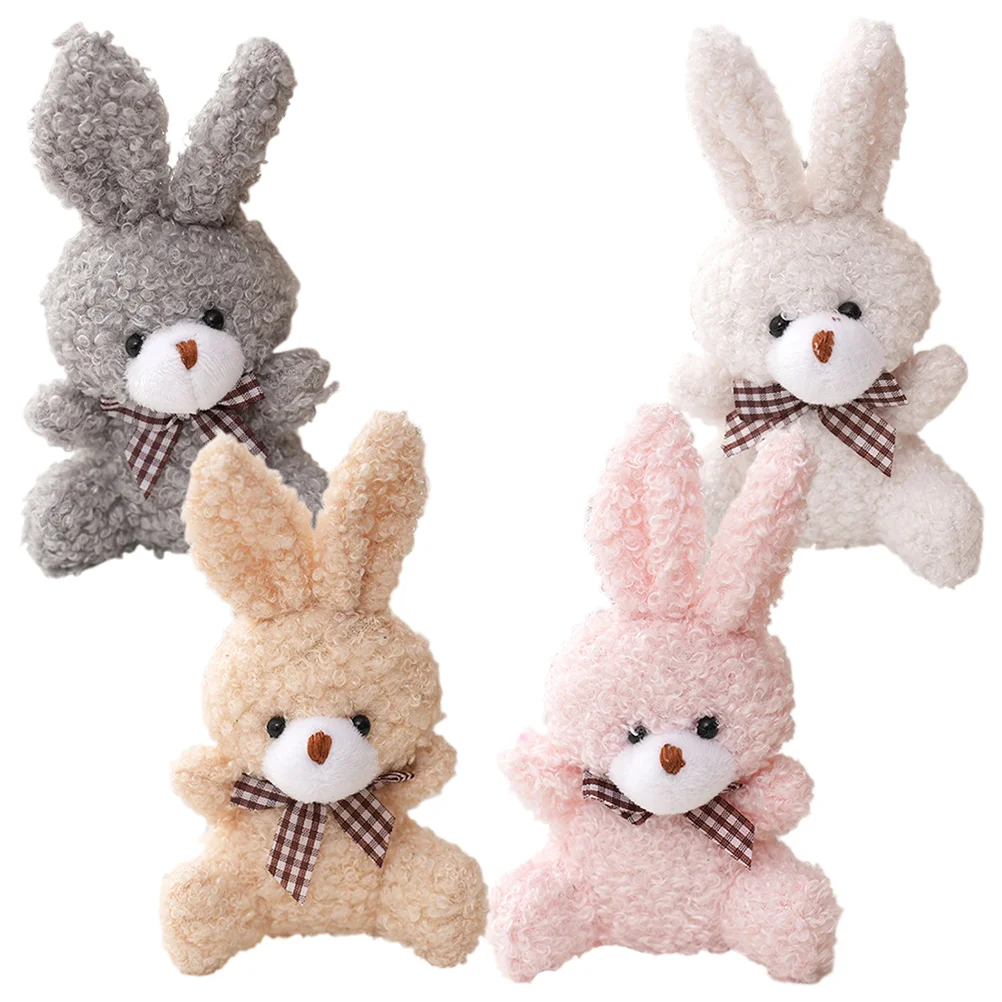 4 Pcs Kids Toys Rabbit Plush Keychain Animal Pendant Mini Stuffed Bow Tie Hanging Bunny Cute Charm Fluffy Child