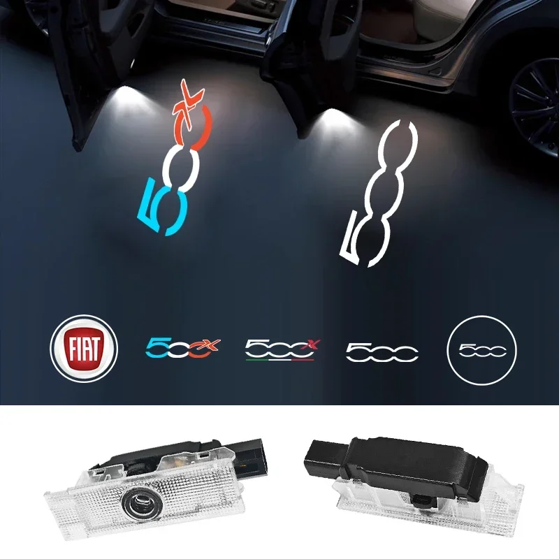 2 pieces Car Led Door Welcome Light Logo Projector Lamp For FIAT 500X 500L Courtesy Ghost Shadow Emblem Lamp Auto Accessories