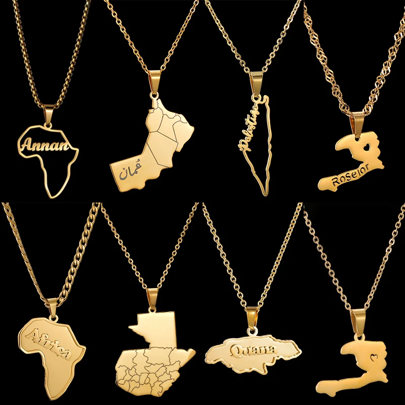 

Auxauxme Custom Country State Map Necklace for Women Men Stainless Steel Personalized Region Name Pendant Collar Jewelry Gifts