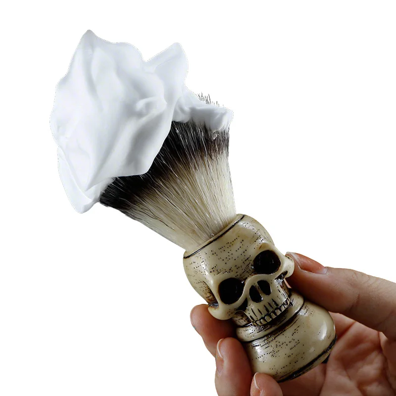 Professional 2in1 Beard Cleaning Set Resin Skull Ornament Beard Brush And Stainless Steel Soap Foam Bowl Razor Shaving Tool Kit