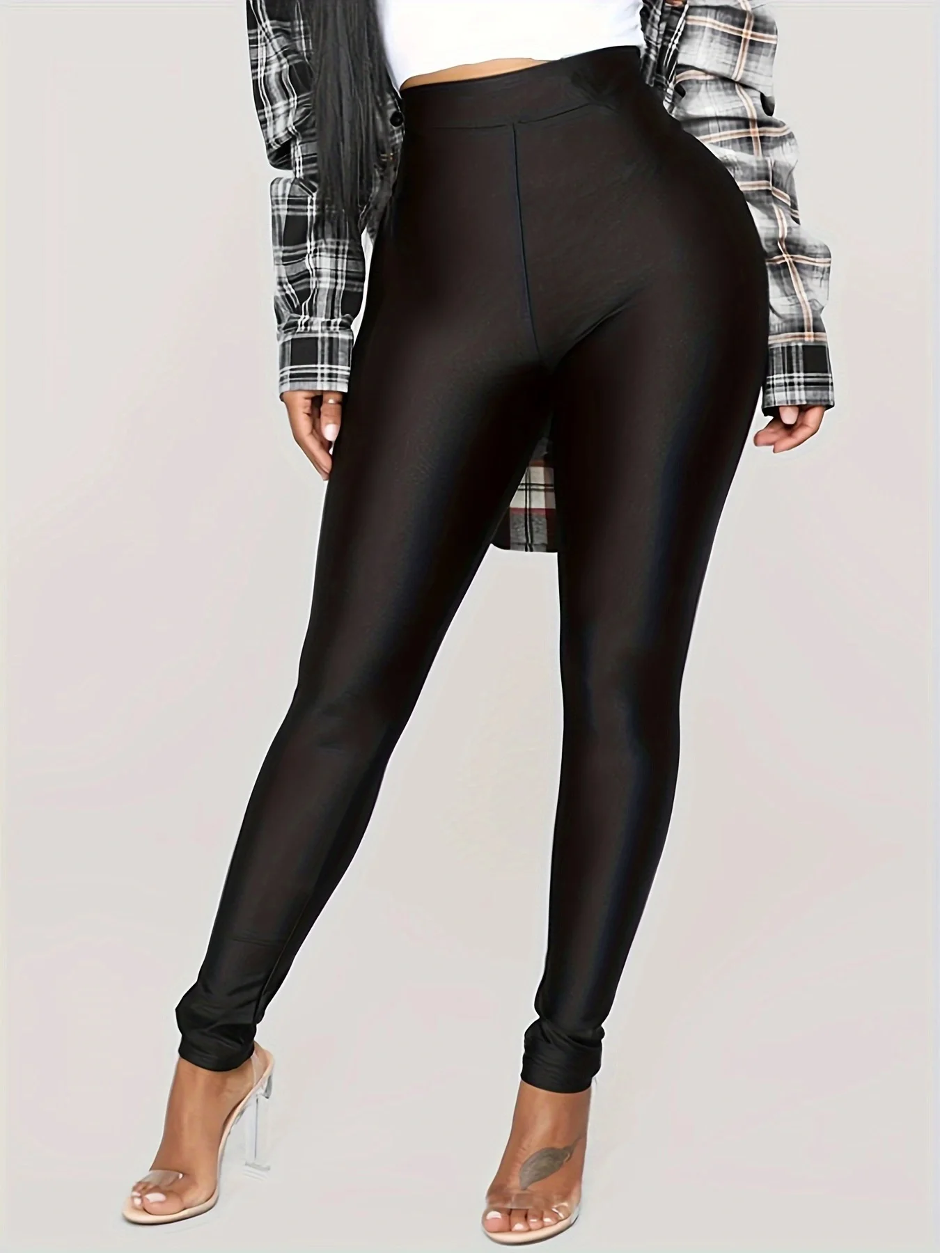 Explosive Women\'s Nylon Has Bright Size Black Glow-in-the-dark Leggings High Stretch Solid Color Plus Size Nine-point Pants