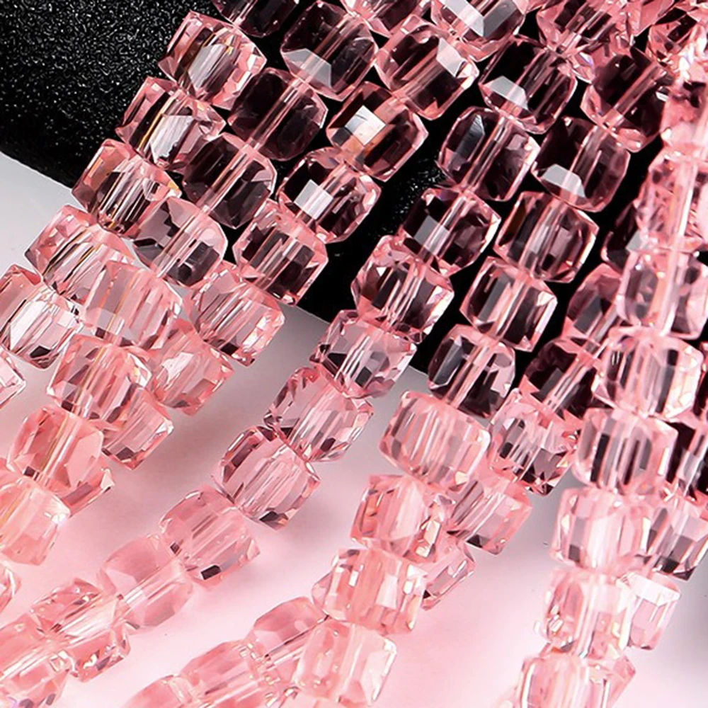 4mm 6mm 8mm Faceted Cube Pink Loose Beads For Jewelry Accessories Square Bead DIY Bracelet Clear Cube Bead Strands TMF21