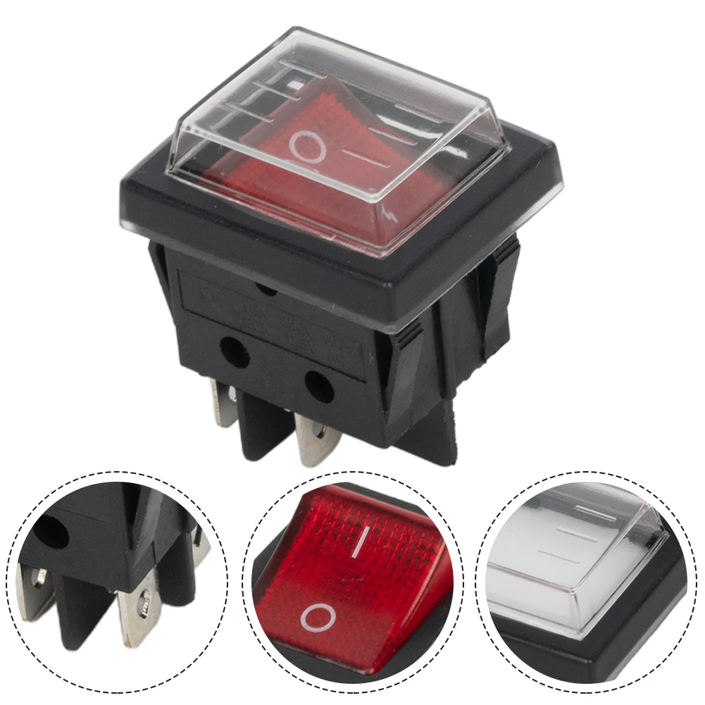 Double Card Machine Rocker Switch Parts Current KCD4 Kit ON OFF RED 4 Pins Illuminated Replacement Waterproof Cap