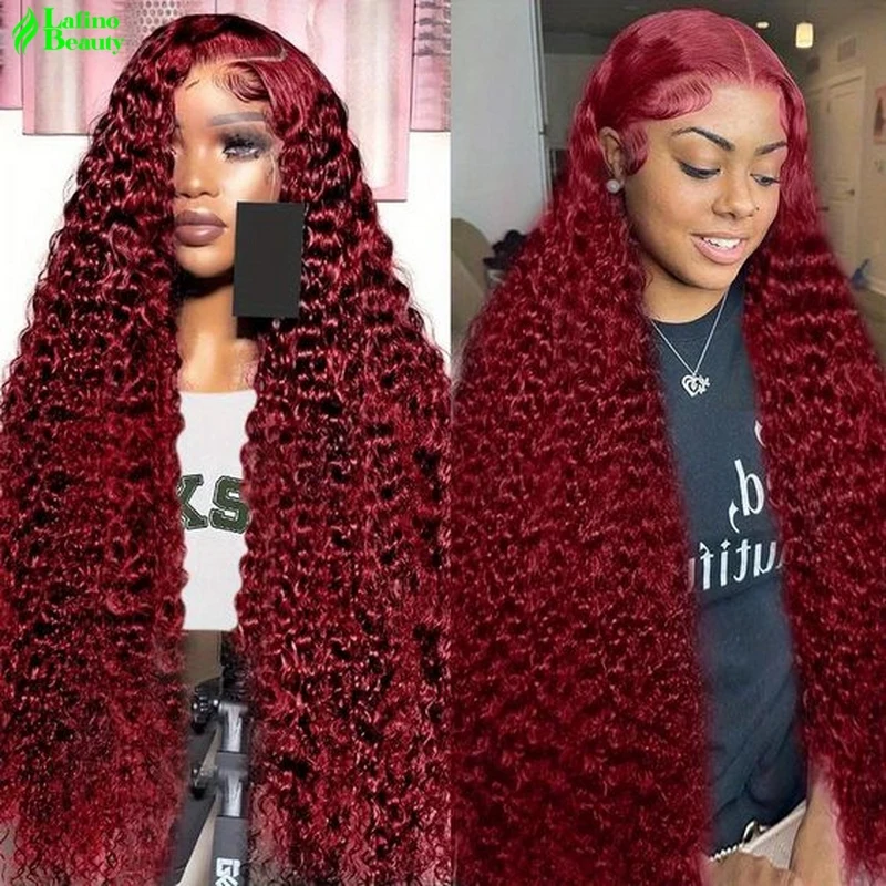 Curly wigs 99J Burgundy 13X6 Hd Lace Frontal Human Hair Wig Colored 13X6 Hd Lace Frontal Wig 13X4 Red lace wig  Deep Wave Water