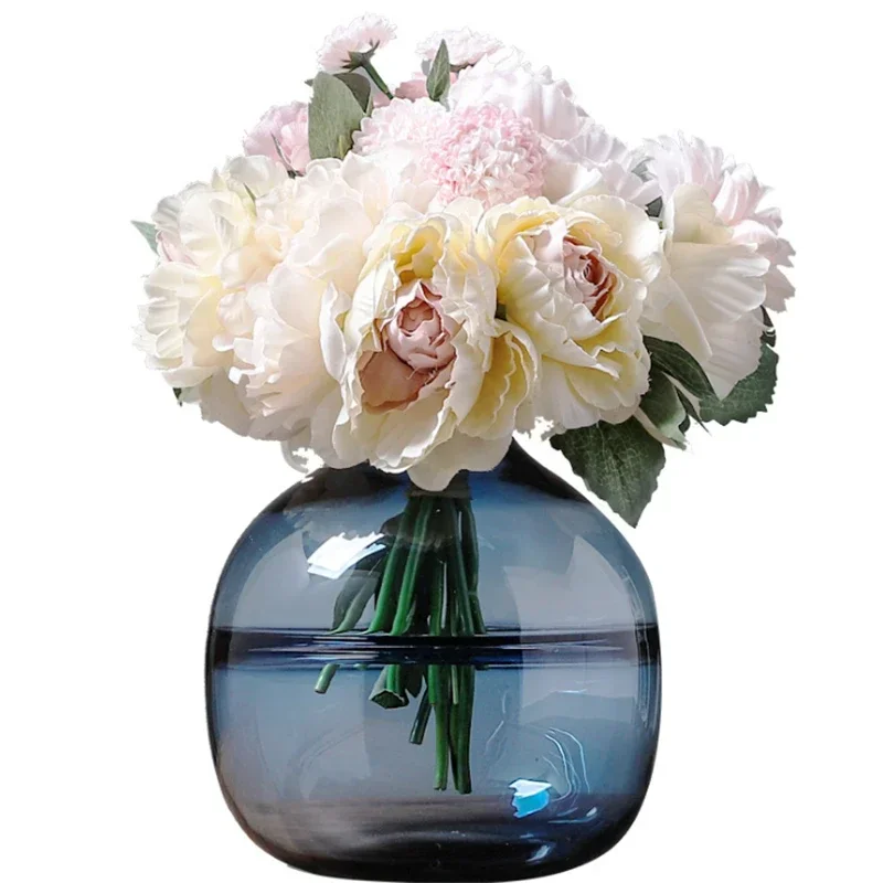 Minimalist Blue Black Glass Vase Home Living Room Nordic Restaurant Flower Arrangement Transparent Flower Decoration Ornaments - view 5