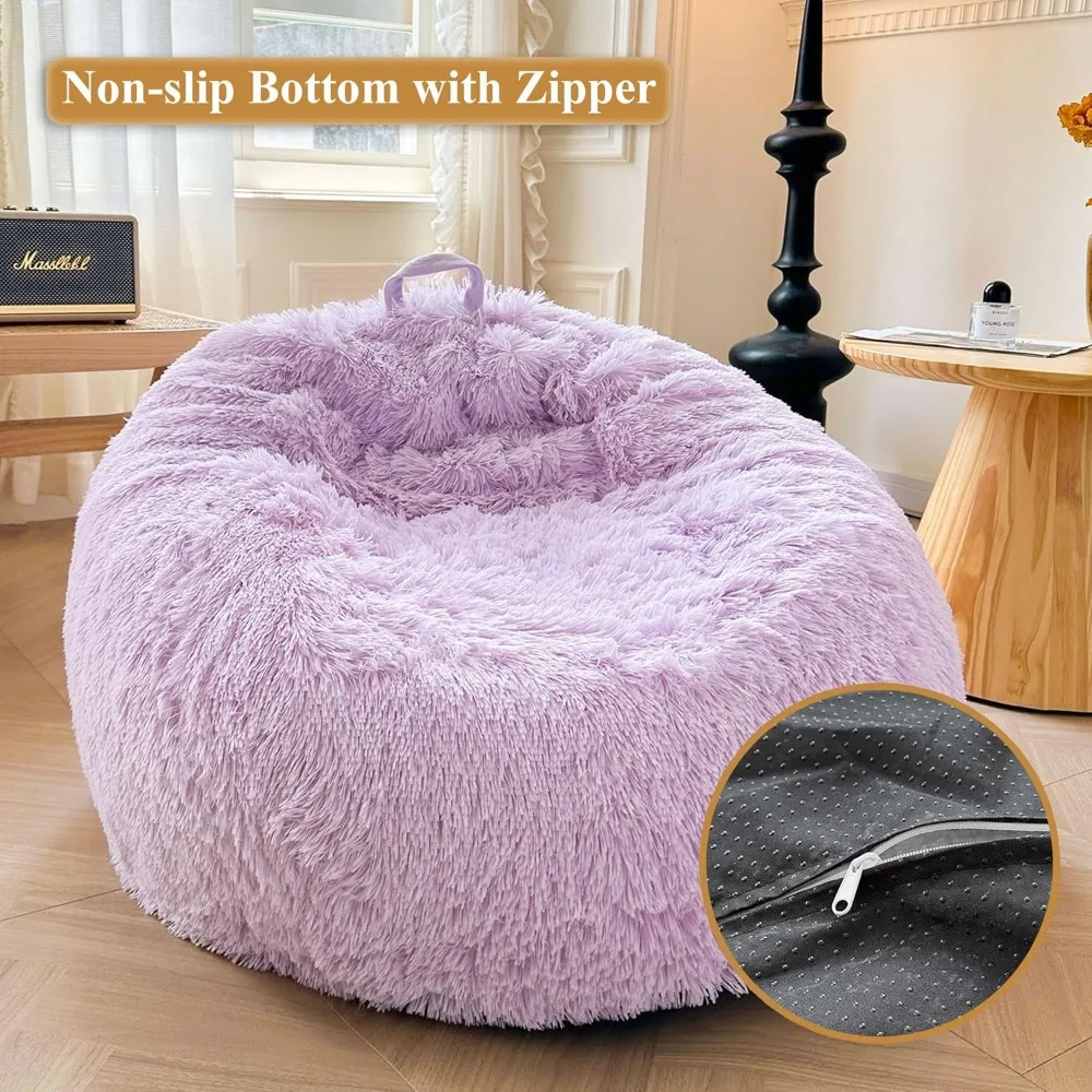 غطاء XeGe مريح من الفرو الصناعي لغرفة المعيشة (بدون حشو)، غطاء كرسي كيس فول لتخزين الحيوانات المحشو باللون الأرجواني الفاتح،