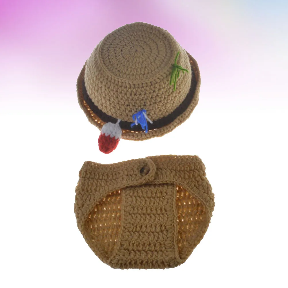 

2Pcs Baby Photo Props Set Handmade Wool Knitting Newborn Fisherman Hat Pants Photography Costume Baby Photoshoot Clothes