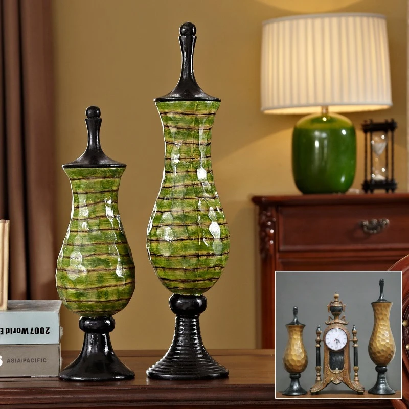 ‌European Style Storage Canister Handmade Resin Green Candy Jar Unique Entryway Decor Luxury Home Styling