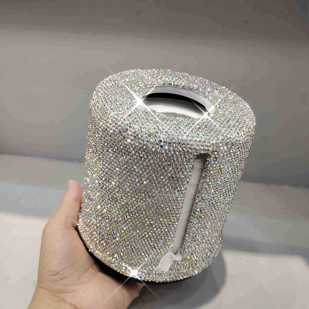 Luxury Tissue Holder Tissue Box Bling Diamond Round Paper Towel Dispenser Roll Toilet Paper Holder Home Toilet Accessories baño