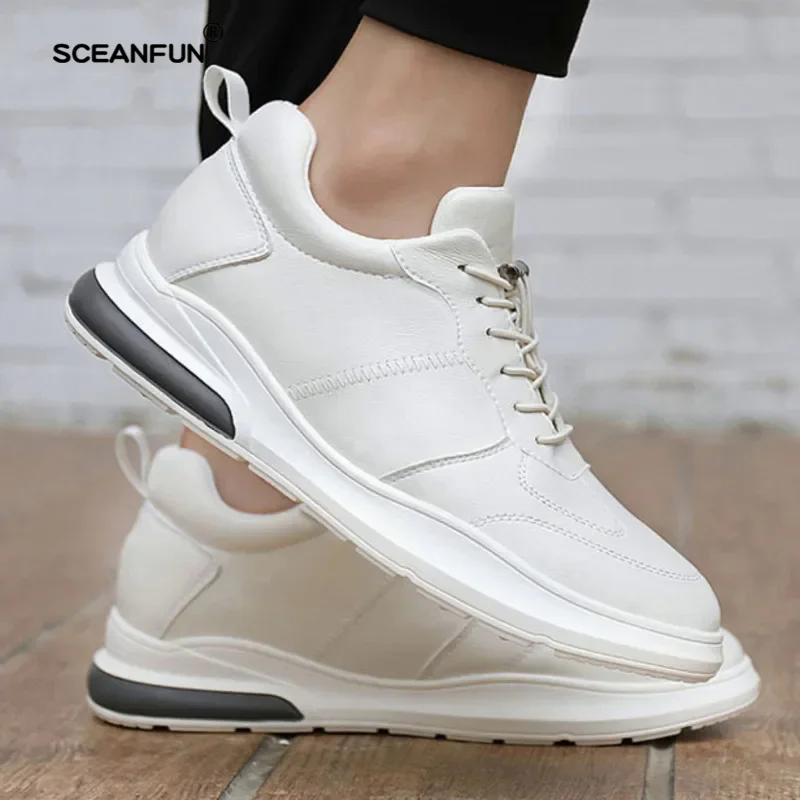 Sneakers men elevator shoes fashion soft leather heightening shoes for men hidden heels 8cm 6cm sports casual height luxury